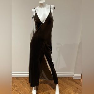 Long velvet very dark bottle green dress